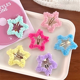 Star Plush Snap Hair Clips, with Iron Findings, Hair Accessories for Women Girls