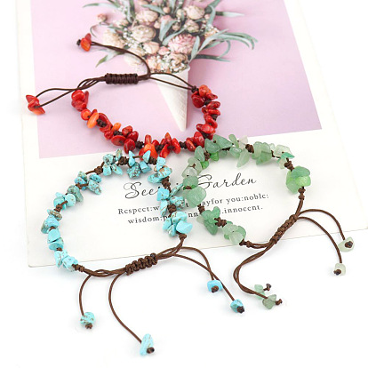 Плетеный браслет из бисера из натуральных и синтетических смешанных драгоценных камней, регулируемый браслет для женщин