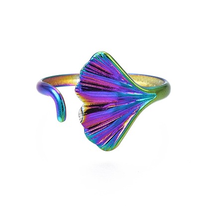 304 anillo de puño de hoja de acero inoxidable, Anillo abierto de color arcoíris para mujer.