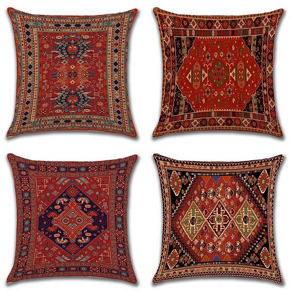 Cotton Linen Pillow Covers, Persian Style Pattern Cushion Cover, for Couch Sofa Bed, Square, without Pillow Filling