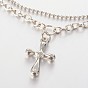 Cross CCB Plastic Charm Multi-strand Anklets, with Iron Chains and Zinc Alloy Lobster Claw Clasps, 230mm
