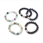 Natural Gemstone Beads Stretch Bracelets, with Alloy Findings, Round and Buddha Head, Burlap Packing, Antique Silver