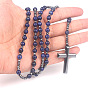 Collier de perles chapelet en pierres mélangées naturelles et synthétiques, collier pendentif croix en hématite synthétique