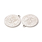 304 Stainless Steel Pendants, Flat Round with Twelve Constellations Charm, Stainless Steel Color