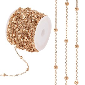 Chaînes satellites en laiton, chaîne forçat à perles rondes, soudé, avec bobine, pour la fabrication de bijoux