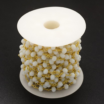 Chaîne facettée perles de verre à la main, non soudée, avec bobine, avec les accessoires en laiton plaqués or, 6x4mm