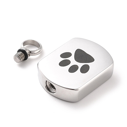304 Stainless Steel Urn Pendants, Oval with Paw Print Pattern