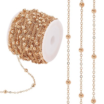 Brass Satellite Chains, Round Beaded Cable Chain, Soldered, with Spool, for Jewelry Making