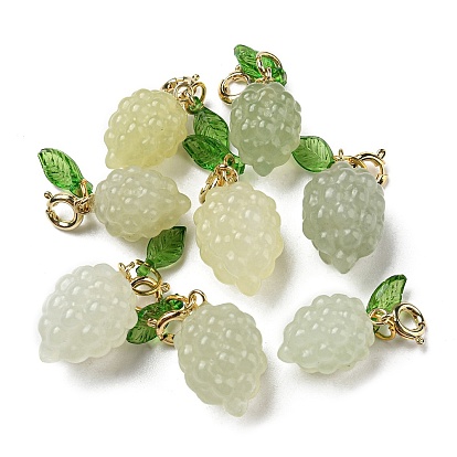 Décorations pendentif de raisins de jade xiuyan naturel, ornements de fruits avec fermoirs à ressort en laiton