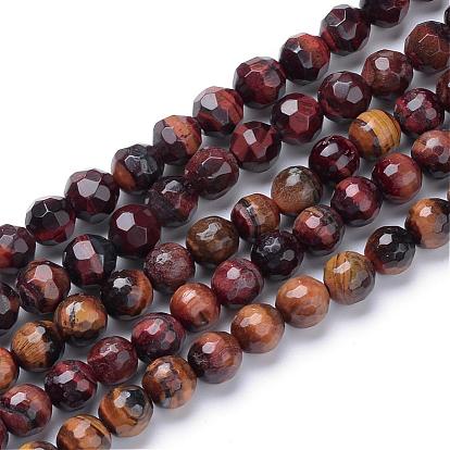 Natural Red Tiger Eye Bead Strands, Faceted Round