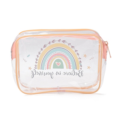 Bohemian Rainbow Pattern Transparent PVC Cosmetic Pouches, Waterproof Clutch Bag, Toilet Bag for Women