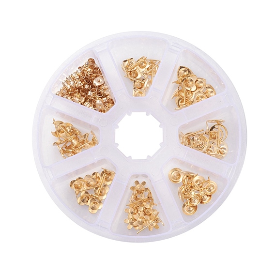 304 Stainless Steel Sutd Earring Findings Kits, with Earring Settings & Ear Nuts, Mixed Shape