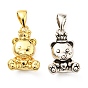 Rack Plating Brass Pendants, Lead Free & Cadmium Free, Long-Lasting Plated, Bear with Crown Charm