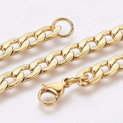 Ion Plating(IP) 304 Stainless Steel Curb Chain Bracelets, with Lobster Claw Clasps, Textured