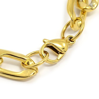 304 Stainless Steel Curb Chain/Twisted Chain Bracelets, with Lobster Claw Clasps, 8-5/8 inch(220mm), 9.5mm