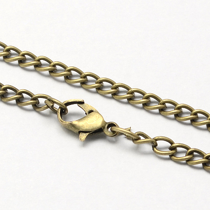 Collar de cadena trenzado de hierro vintage para el diseño de relojes de bolsillo, con broches de langosta, 31.5 pulgada, link: 3.3x4.6x0.9 mm