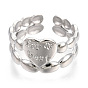 304 anneaux de manchette coeur en acier inoxydable, anneaux large bande, bague ouverte pour femme fille, avec mot pour le meilleur