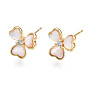 Brass Micro Pave Clear Cubic Zirconia Earring Findings, with Shell, Nickel Free, Flower