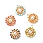 Shell Pearl Glass Seed Beads Pendants, with Golden Tone 304 Stainless Steel Loops, Flat Round