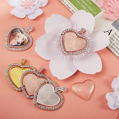 Kits de fabricación de colgantes de diamantes de imitación de corazón diy, incluyendo 9 piezas 3 ajustes de cabujón colgante de aleación de colores y cabujones de vidrio 18 piezas