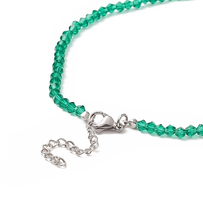 Colliers de perles en verre transparent avec 304 fermoir mousqueton en acier inoxydable et rallonge de chaîne, collier de foulard pour les femmes