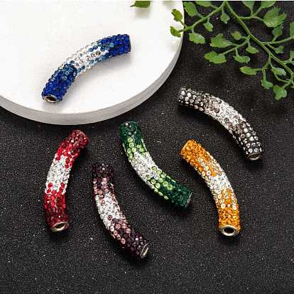 Polymer Clay Rhinestone Tube Beads, Grade A, with Double Brass Core, Tube, PP17(2.3~2.4mm), 47x9mm, Hole: 4mm