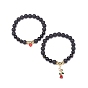2 pcs 2 style style pierre de lave naturelle et éclat doré obsidienne et bracelets extensibles en hématite synthétique, alliage émail rose et bracelets à breloques coeur pour femme