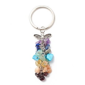 Natural & Synthetic Gemstone Beaded Keychain, with Brass, Iron, 304 Stainless Steel & Alloy Findings, Wings