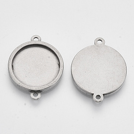 201 Stainless Steel Cabochon Connector Settings, Flat Round