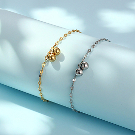 Bracelets à breloques rondes en acier inoxydable, bracelets en chaîne de grains de café avec fermoir mousqueton pour femmes