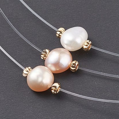 Collar con colgante de perlas naturales con alambre de nailon para mujer