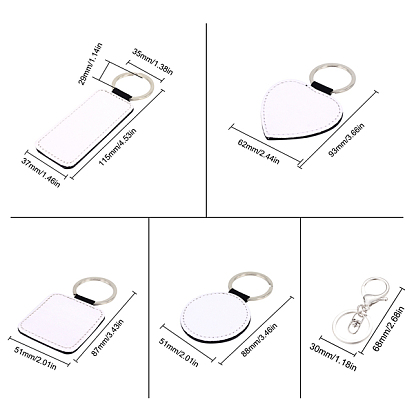 Gorgecraft PU Leather Sublimation Blanks Keychains, with Iron Split Key Rings, Iron Alloy Lobster Claw Clasp Keychain