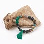Natural Gemstone Beads Stretch Charm Bracelets, with Tassels