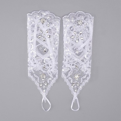 Gants en polyester à motif fleuri, avec strass, pour les fournitures de mariée de mariage