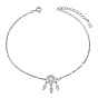 SHEGRACE 925 Sterling Silver Link Anklets, with Grade AAA Cubic Zirconia, Woven Net/Web with Feather