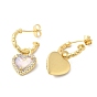 Boucles d'oreilles pendantes en forme de cœur en verre avec zircone cubique, bijoux en laiton plaqué or véritable 18k pour femmes