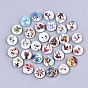 2-Hole Printed Natural Wood Buttons, Christmas Theme, Flat Round