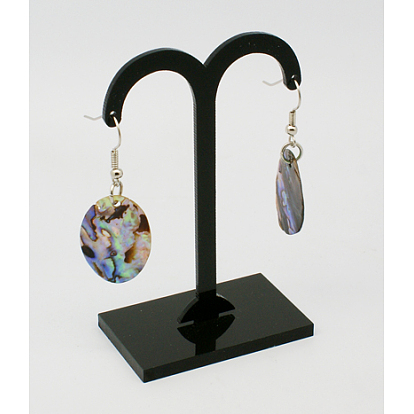 Abalone Shell/Paua ShellEarrings, with Brass Earring Hooks, Oval, 18x45x1mm, Hook: 18mm