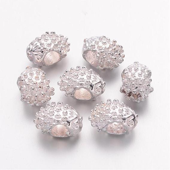  Perles européennes en alliage de style tibétain, grandes perles trou de hérisson, sans cadmium et sans plomb, 14x10x8mm, trou: 4.5 mm, environ 452 pcs / 1000 g