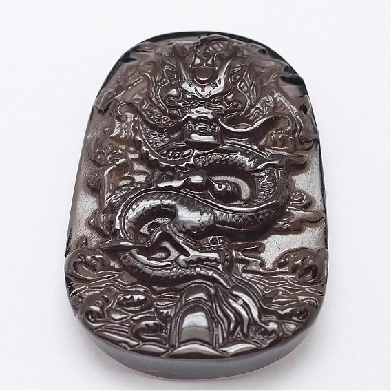 Natural Ice Crystal Obsidian Carven Pendants, Chinese Dragon