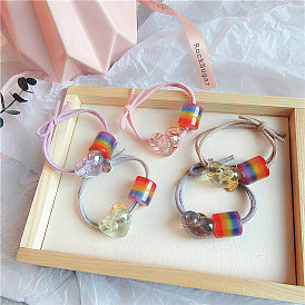 Colorful Geometric Hair Ties Rainbow Square Elastic Bands for Women Girls