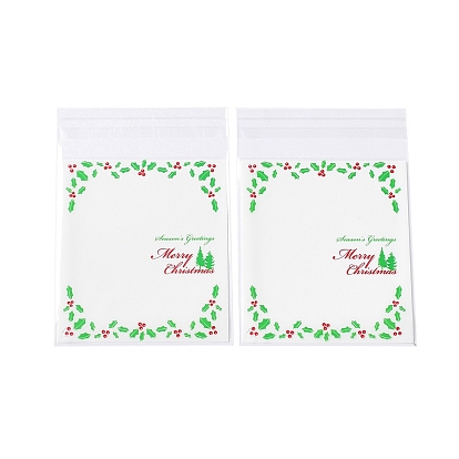 Bolsa de plástico para hornear con tema navideño, con autoadhesivo, para chocolate, caramelo, galletas, plaza