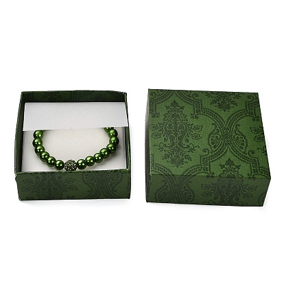 Boîte à bracelet en carton à imprimé floral carré, coffret de rangement pour bijoux avec éponge en velours à l'intérieur, Pour bracelet