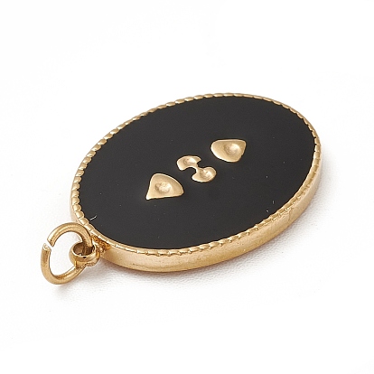 Placage ionique (ip) 304 pendentifs en émail en acier inoxydable, avec anneau de saut, ovale avec motif en arête de poisson