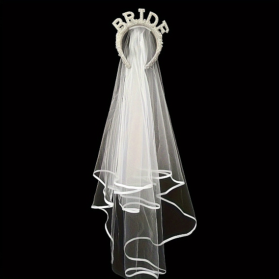 Accessoires de cheveux de voile de mariée en strass, serre-tête en plastique imitation perle, bandeau en éponge pour femme et fille
