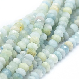 Natural  Aquamarine Beads Strands, Faceted, Rondelle