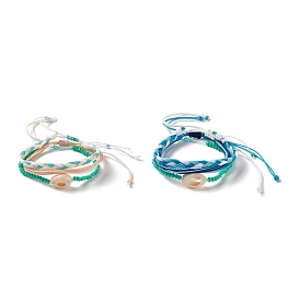 3шт 3 набор браслетов из натуральных ракушек и плетеных стеклянных бусин, регулируемые браслеты для женщин