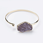 Brass Cuff Bangles, with Natural Druzy Amethyst, Golden