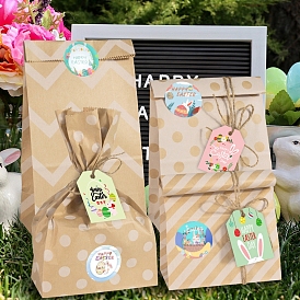 Easter Paper Bags Sets, No Handle, with Stickers, Tags, Hemp Rope