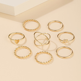 Minimalist Alloy Joint Ring Set with Creative Geometric Heart Rings - 8 Pieces